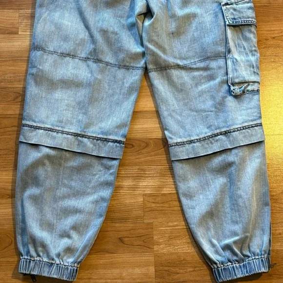 POL Multi Cargo Pocket Drawstring Waist Baggy Denim Joggers Women’s Large - Picture 10 of 15